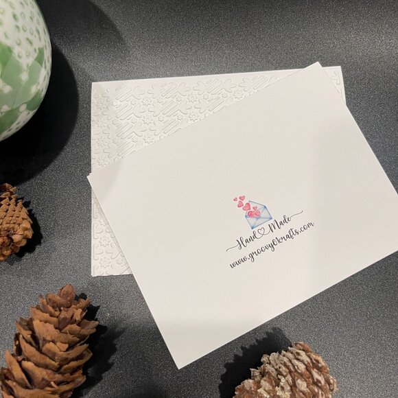 Snowflakes Embossed Holiday Cards, White Holiday Cards Set, Handmade Elegant Gre - Picture 5 of 6